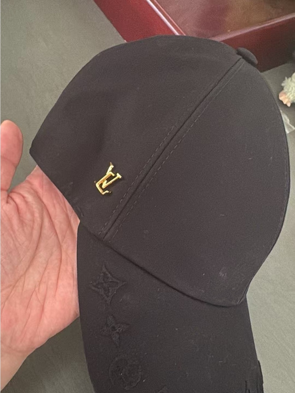 Louis Vuitton Black Baseball Cap with Gold LV Accent